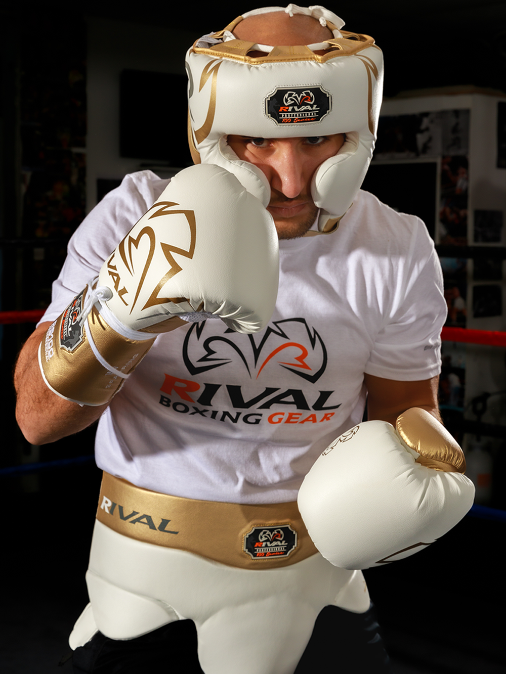 Rival 100 series boxing gear white and gold