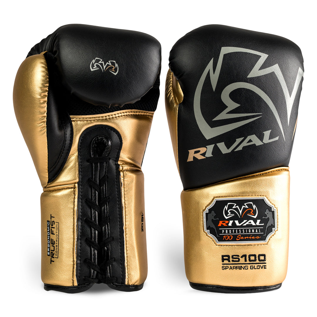 100 gear Rival RS100 Professional Sparring Gloves White/Gold / 16 oz