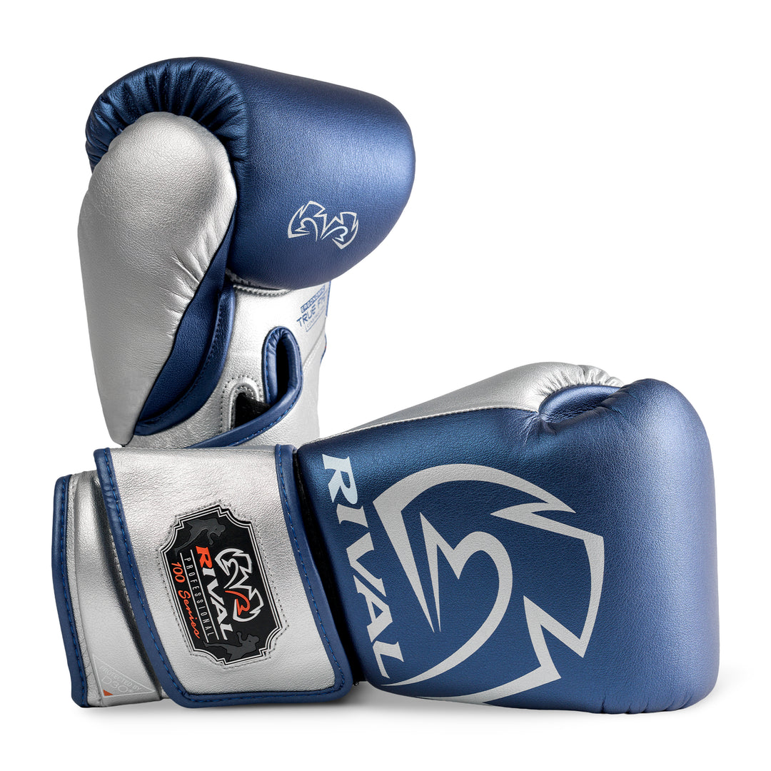 Rival RB100-プロフェッショナル バッグ・グローブ/ブルー×シルバー RB100 Professional Bag Gloves – Rival Boxing Gear USA